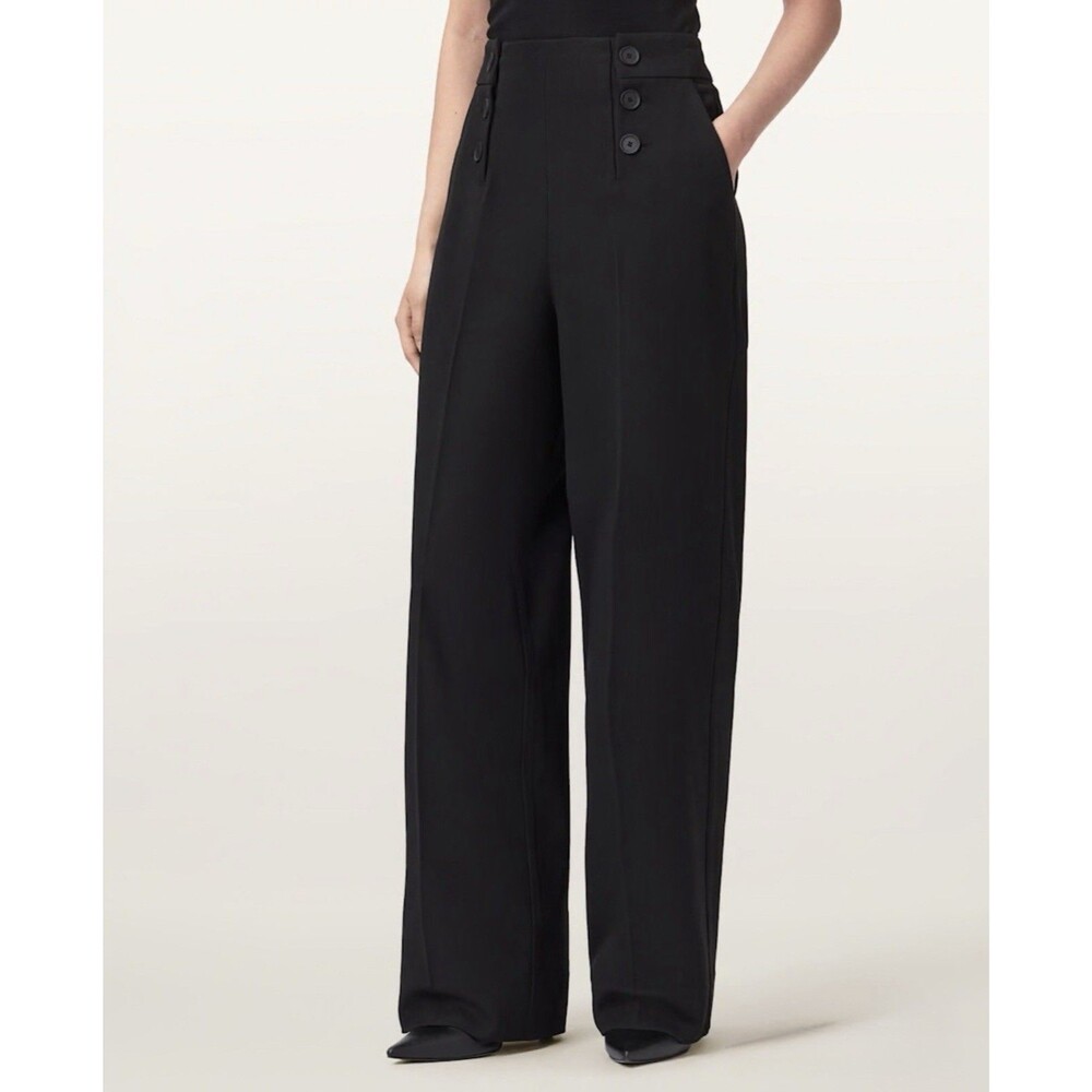 All Saints NWT Raina Black Wide Leg Trousers Pants Women Sz 2 Office Career Wear